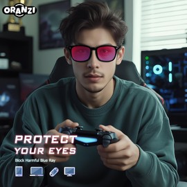 ORANZI Gafas de juegos de luz azul para hombres y mujeres, 2 unidades, filtro de luz azul, antifatiga ocular, A4 negro y transparente, M