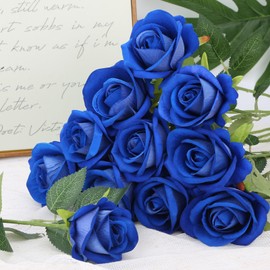 MERIXMAS Roses Artificial Flowers, Fake Velvet Silk Roses in Bulk for Home Decor Indoor, Fake Roses Realistic Flowers with Stems for Wedding Centerpiece Party Decor (24, Blue)