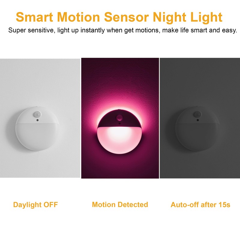 YUNLEX 2 Pack Motion Sensor Night Light, 3 Lighting Modes,