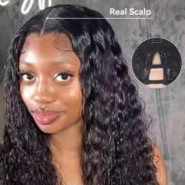 V Part Wig Water Wave Half Wigs for Black Women, Upgrade U Part Synthetic Loose Wavy Wig, Wear & Go Glueless Wig Beginner-Friendly V Shape No Sew No Leave Out Clip (Black 1B, 22 Inch)