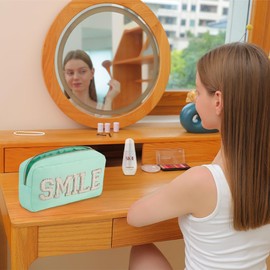 YogoRun Preppy - Bolsa de maquillaje de viaje para mujer, bolsa de cosméticos de nailon, Mint-Smile, M, Moda