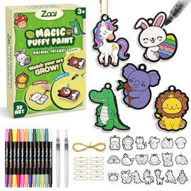 ZOOI Gifts for Kids Magic Puffs Animals, Crafts for Kids Ages 4-8, 3D Art Kit DIY Color Inflate Activity, 19 Mess-Free Paint by Number Craft for Kids, Travel Creative Gift for Girls Boys Ages 4-12
