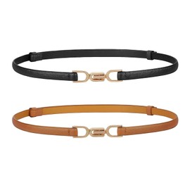 2 Pack Women Skinny Leather Belt Adjustable Fashion Dress Belt Thin Waist Belts for Ladies Girls(Blcak)
