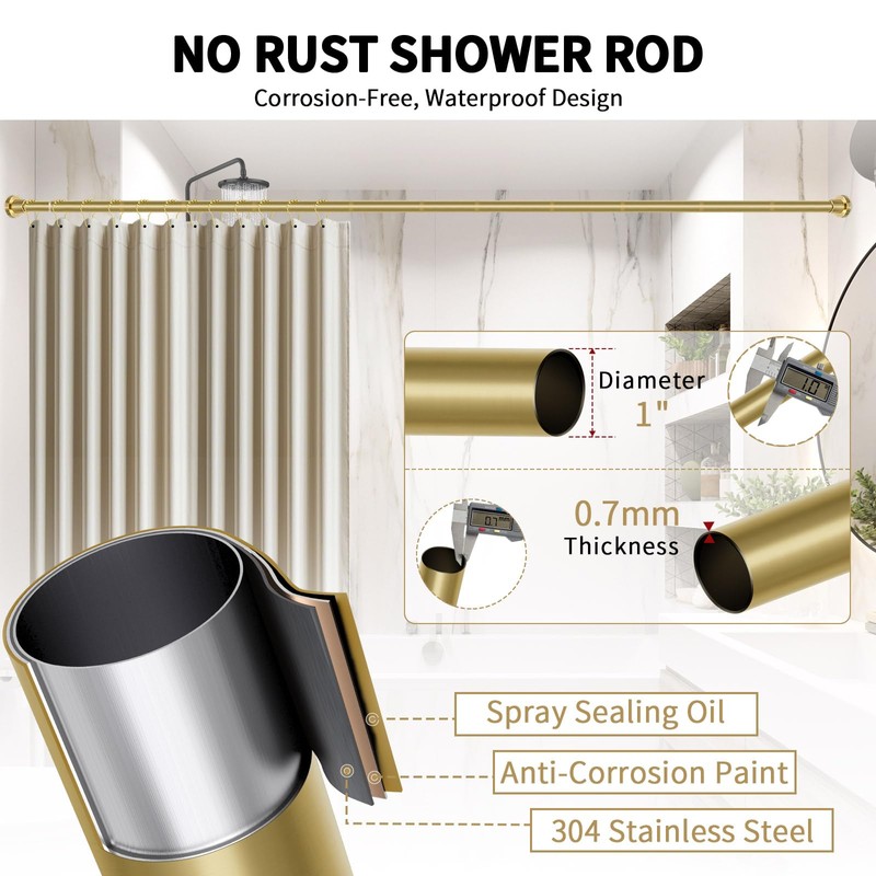 ZYRW Shower Curtain Rod 36-68 Inches (3-5.6ft) Non Rust Adjustable