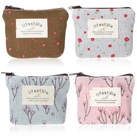 Molain Pack of 4 Children's Mini Purse, Mini Purse, Canvas Small Purse, Mini Purse, Women's Coin Purse with Zip, Portable Purse, Cosmetic Bag for Coins, Cards, Keys
