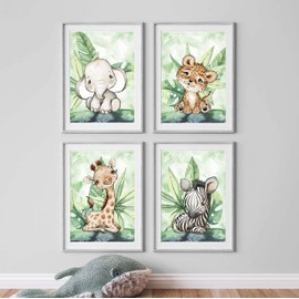 WANDKIND Children's Room Poster Set Premium P717 / Jungle Safari Baby Room Wall Picture Wall Pictures (A4-21.0 x 29.7 cm, White/White)