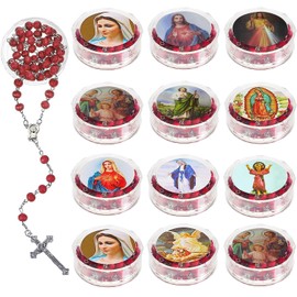 24 Pcs Rose Scented Catholic Rosaries Necklaces Wooden Rosary Beads Cross Necklace with Jesus Our Lady of Guadalupe Box Holy Rosary Beads Catholic For Women Men First Communion Funeral Baptism Favors