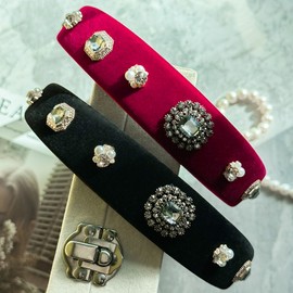 (2 types) Burnaby Jewel Velvet Cushion Hairband Black / (2종) 버나비 주얼 벨벳 쿠션 헤어밴드 블랙