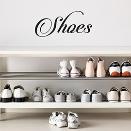 Vinyl Wall Art Decal - Shoes Cursive Lettering Sign - 6" x 12" - Women’s Girl’s Bedroom Closet Door Shoe Bin Organization Sticker Label - Home Decor - Trendy Modern Wall Decals