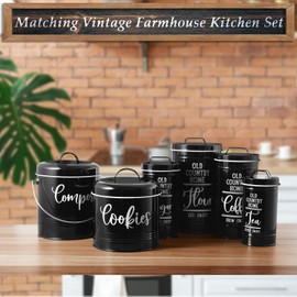 DAYYET Farmhouse Cookie Jar for Kitchen Counter, 1 Gallon Vintage Cookie Jar with Airtight Lid, Large Food Storage Container for Candy, Cookies, Dessert, Black Kitchen Decor and Accessories