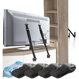Furniture TV Safety Straps 4 PACK+GIFT - Metal Furniture Straps for Baby Proofing - TV Straps Safety for Flat Screen - Earthquake Straps for Bookcases - Furniture Anchors Anti Tip Kit