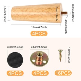 TDUNSYA Pack of 4 Furniture Feet, Wooden Table Legs, Cabinet Legs, Wooden Feet for Furniture, Furniture Legs with Mounting Plates, Wooden Legs for Furniture, for Cabinets, Sofas, Tables and Chairs (12
