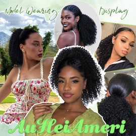 Curly Ponytail Extension -10 Inch Short Afro Kinky Curly Ponytail Hair Extensions Drawstring Ponytail for Black Women (Black(1B#), 10 Inch)