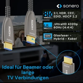 Sonero® 8K-HDMI 2.1 Kabel, Glasfaser-Hybrid-Kabel, Auflösung bis 8K 60 Hz (7680 x 4320) / 4K 120Hz (3840 × 2160), HDCP 2.2 Unterstützug, anthrazit, 20 Meter
