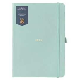 Busy B 2026 A5 Diary Day-A-Page Planner for Students, Professionals & Teachers - Sage Daily Planner with Gold Foil, Jan - Dec, Elastic Band & Ribbon Marker - Organizer for Desk or Handbag