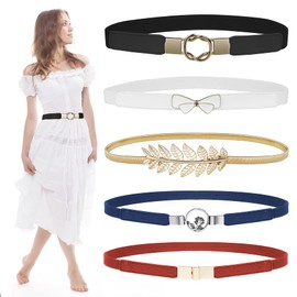 EAONE Skinny Belts for Women 5 Pack, Fashion Women Belts Stretch Plus Size Women Waist Belt Elastic Waist Band for Women Dresses, 5 Style