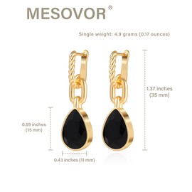 Mesovor Gold Crystal Drop Earrings for Women, 18K Gold Plated Twisted Crystal Hoop Earrings | Emerald Green Black Earrings Jewelry Gifts for Wife Mother Daughter (Black)