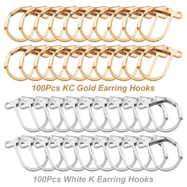 Earring Hooks .FUNCYboo 200pcs Hypoallergenic Earring Hooks, Leverback Earwire French Hook with Open Loop for Earring Designs Jewelry Findings (Golden and Silver)
