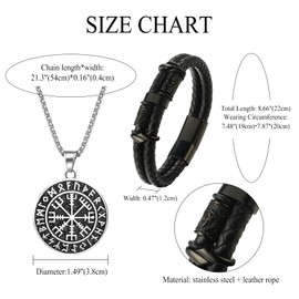 Aroncent Viking Celtic Jewellery Set: Men's Stainless Steel Layered Leather Bracelet Viking Celtic Nordic Pendants Necklace Jewellery Silver Black, Stainless Steel, No Gemstone