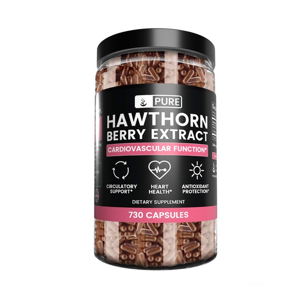 Hawthorn Berry Extract (730 Capsules) 100% Pure & Natural, Potent, Non-GMO & Gluten-Free, Made in USA (1275 mg Serving)