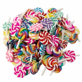 RSACCSKY 100pcs Slime Charms Resin Fake Candy Lollipop Charms Kawaii Cute Set Mixed Assorted Sweets Flatback Slime Beads Making Supplies for DIY Craft Making and Ornament Scrapbooking (colorful)
