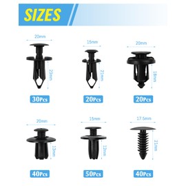 JatilEr 200 Pcs Car Body Trim Clips, H55 Car Panel Clips 6 Sizes Plastic Rivet Fasteners Nylon Bumper Clips and Fixings, Black Push Rivets Universal Auto Door Trim Retainer Kit
