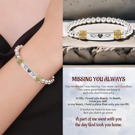 For Memorial In Memory of Loved Ones-Heart With Wings Dainty Diamond Beaded Stretch Bracelets，Angel Wing Missing You Always Lost Lover Engraving Tube Gift Jewelry For Women(Missing You Always-Silver)