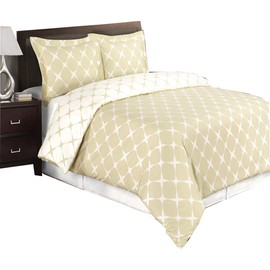 8PC Bloomingdale Beige and Ivory Queen Size Bed in a Bag Set Include: 3pc Duvet Cover Set + 4pc Sheet Set+ 1pc Down Alternative Comforter
