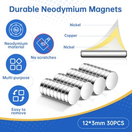 GOOZADA 30Pcs Refrigerator Magnets, 12x3 mm Small Disc Fridge Magnet, Mini Multi-Use Round Silver Magnets for Office, Whiteboard,Kitchen