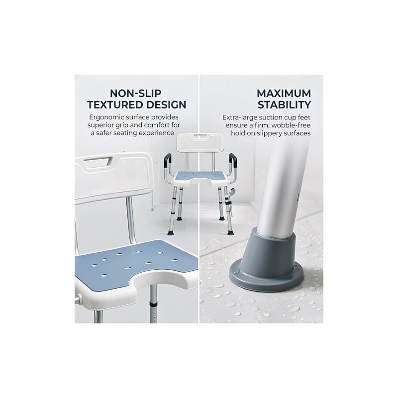 4-in-1 Shower Chair for Inside Shower with Arms and Back,