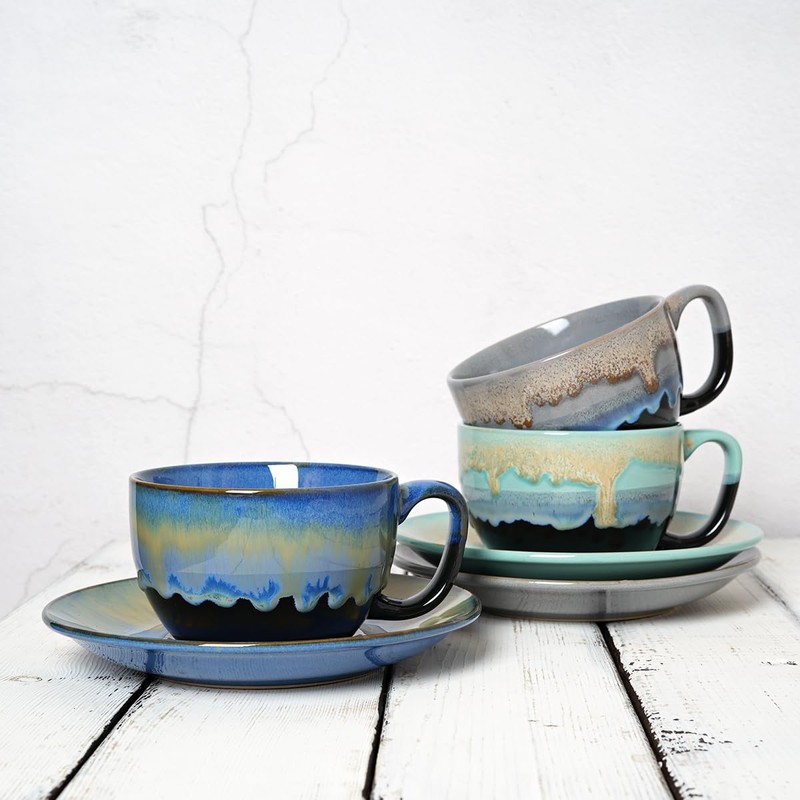 Bosmarlin Ceramic Cappuccino Cup and Saucer Set of 2, 10