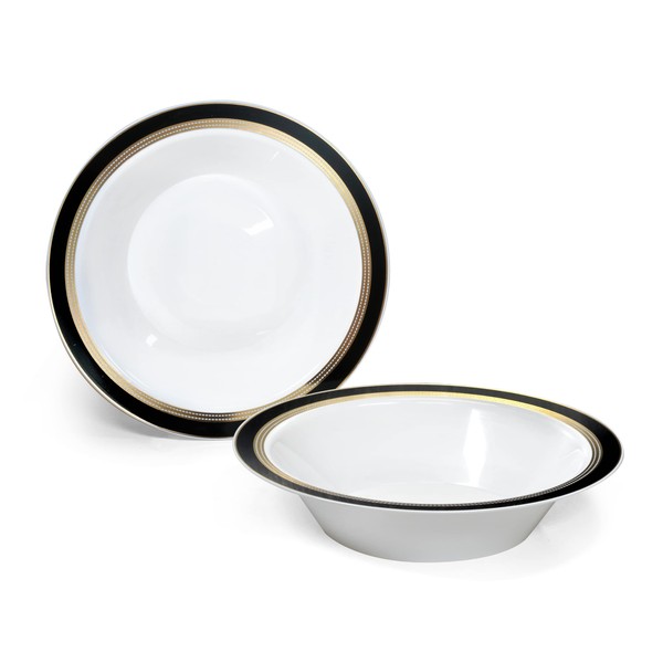 " OCCASIONS " 240 Plates Pack, Heavyweight Disposable Wedding Party Plastic Bowls (14 oz Soup Bowl, Ritz Black & Gold)
