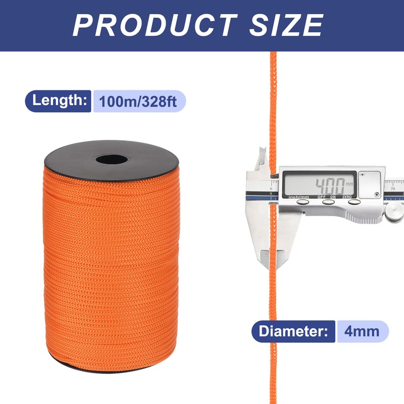 Sourcing Map 4mm Polypropylene Braided Rope, 100m Nylon Rope, Dark