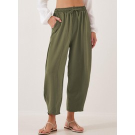 EVALESS Womens 2025 Summer Lightweight Baggy Harem Pants High Wiast Loose Lounge Beach Trouser Slacks Jungle Green S