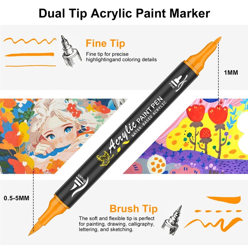 NICETY 128 Acrylic Paint Markers, Dual Tip Brush Paint Pens