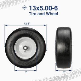 MaxAuto Lawn Mower Tires 13x5.00-6 Flat Free Tire and Wheel Set with 3.25" Centered Hub, 3/4" Bushing - Ideal for Riding Lawn Mower Zero Turn Solid Tire Assembly, 2 Pack