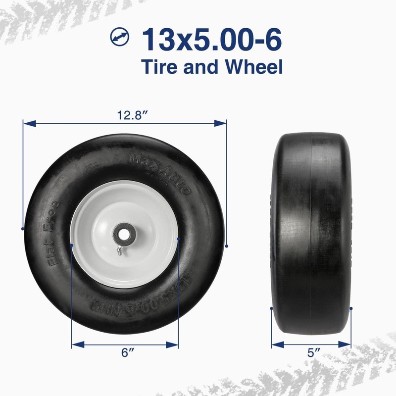 MaxAuto Lawn Mower Tires 13x5.00-6 Flat Free Tire and Wheel