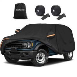6 Layer Heavy Duty Car Cover for Ford Bronco 4 Door, Waterproof All Weather Sun Rain UV Dust Snow Protection Outdoor Full Car Cover with Zipper and Reflrctive for Ford Bronco 2021 2022 2023 2024 2025