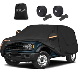 6 Layer Heavy Duty Car Cover for Ford Bronco 4 Door, Waterproof All Weather Sun Rain UV Dust Snow Protection Outdoor Full Car Cover with Zipper and Reflrctive for Ford Bronco 2021 2022 2023 2024 2025