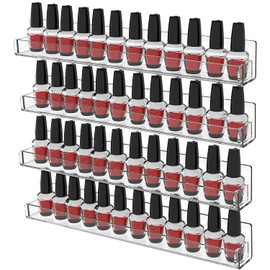 Cq acrylic Nail Polish Organizer Wall Mounted,4 Pack Nail Polish Rack Display 48 Bottles Nail Tech Organizers and Storage,Clear Nail Polish Wall Rack Nail Supplies for Nail Techs,15 Inch