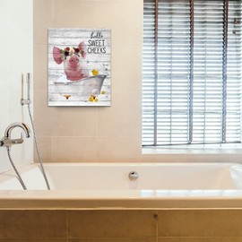 Farmhouse Pig Bathroom Wall Art Funny Pig Bathroom Pictures Wall Decor Rustic Pig Canvas Painting Print Artwork for Wall Country Animal Pink Pig in Bathtub Wall Decor Hello Beautiful Framed Art16 x20
