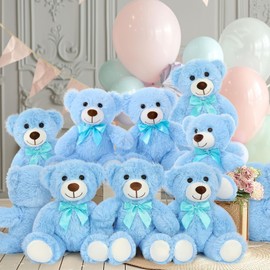 MaoGoLan Bulk Teddy Bear Baby Shower, 10 Packs Small Light Blue Teddy Bear Stuffed Animals in Bulk,13.5" Small Stuffed Bears Plush for Wedding,Birthday,Christmas, Party Decorations