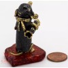Solid Brass Amber Figurine of Dachshund in Nightcap with candy
