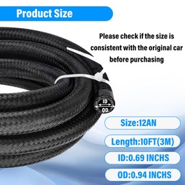12AN 10FT Hose Fuel line CPE Braided Nylon Stainless Steel Transmission Oil Cooler Line Coolant Hose Fuel Line Pump Gas, Exhaust Gas, Vacuum, Hydraulic Oil Diesel Hose Line(Not for E85)