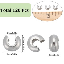 SUNNYCLUE 1 Box of 120 Pieces 4 mm Crimp Bead Covers, Half Round Open Crimp Beads, Knot Cover, Small Metal End Caps, Stainless Steel Spacer Beads Cover for Jewellery Making, DIY Crafts