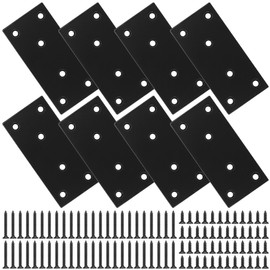 TIBEGOLD Mending Plate, Black Metal Flat Straight Brace Bracket, Double-Wide Metal Plate, Joining Plate for Wood Furniture Fence Fastening with Screws in 2 Different Lengths (48x100mm, 10 Pack)