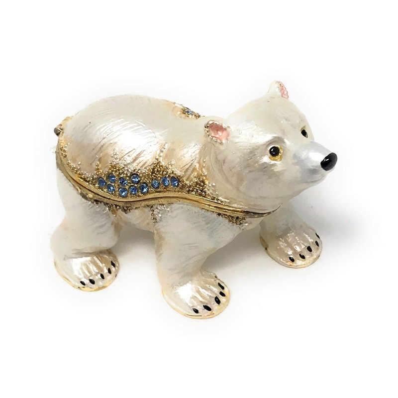 Kubla Crafts Enameled Polar Bear Cub Trinket Box, Accented with