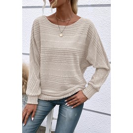 RICHSTORY Womens Shirts Casual Batwing Long Sleeve Crewneck Knit Oversized Sweater Loose Fit Fall Tunic Tops for Women Apricot XX-Large