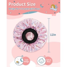 WINSTECK Kids Bonnet, Soft Silk Satin Bonnet for Girls Boys, Double Layer & Wide Elastic Band Kids Sleeping Cap, Adjustable Pink Night Hat for Child Natural Hair Curly Hair (Pink Angel)