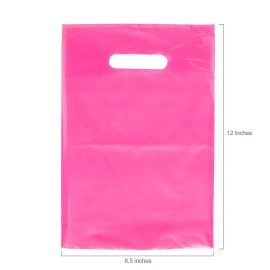 Fun Express Solid Color Bright Pink Plastic Goody Bags, 8 1/2" x 12" Bulk 50 Pie